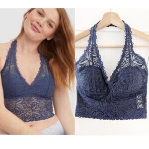 NWT aerie | Firework Lace Padded Halter Bralette in Navy Blue